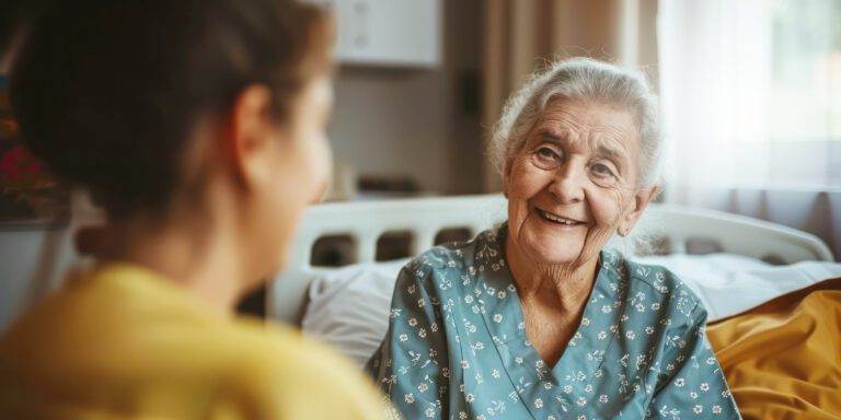 Older woman talking with a care manager