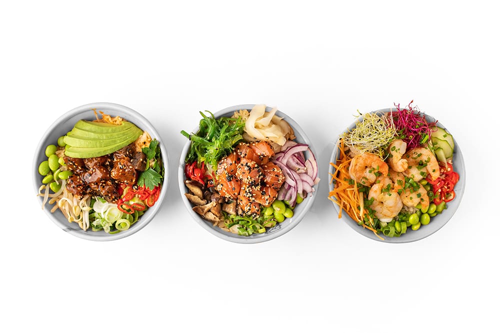 Three plates of balanced meals